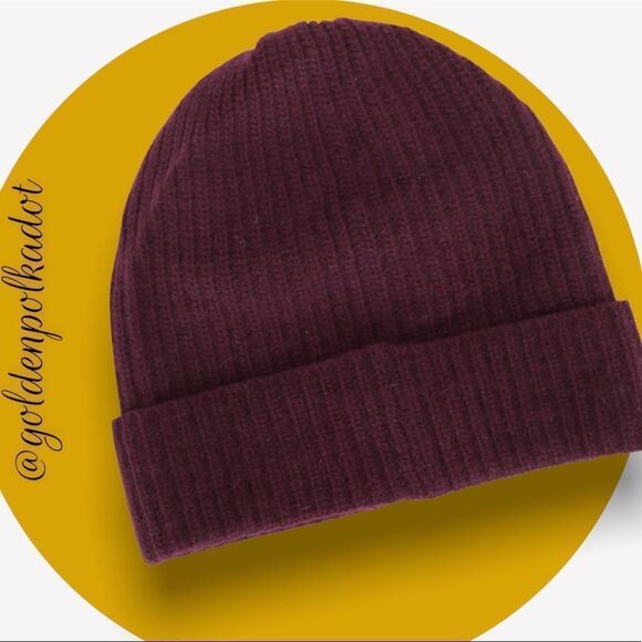 ITALIAN Cashmere Beanie by PORTOLANO Black Currant Luxury NWT Ribbed Beanie $125 main image 11